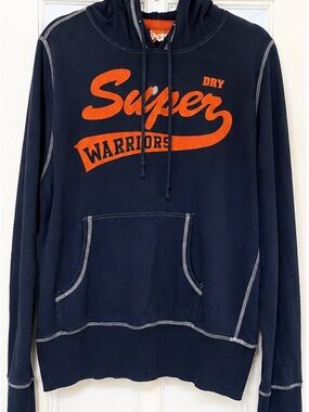Superdry Navy Hoodie with Orange 'Super Warriors' Logo